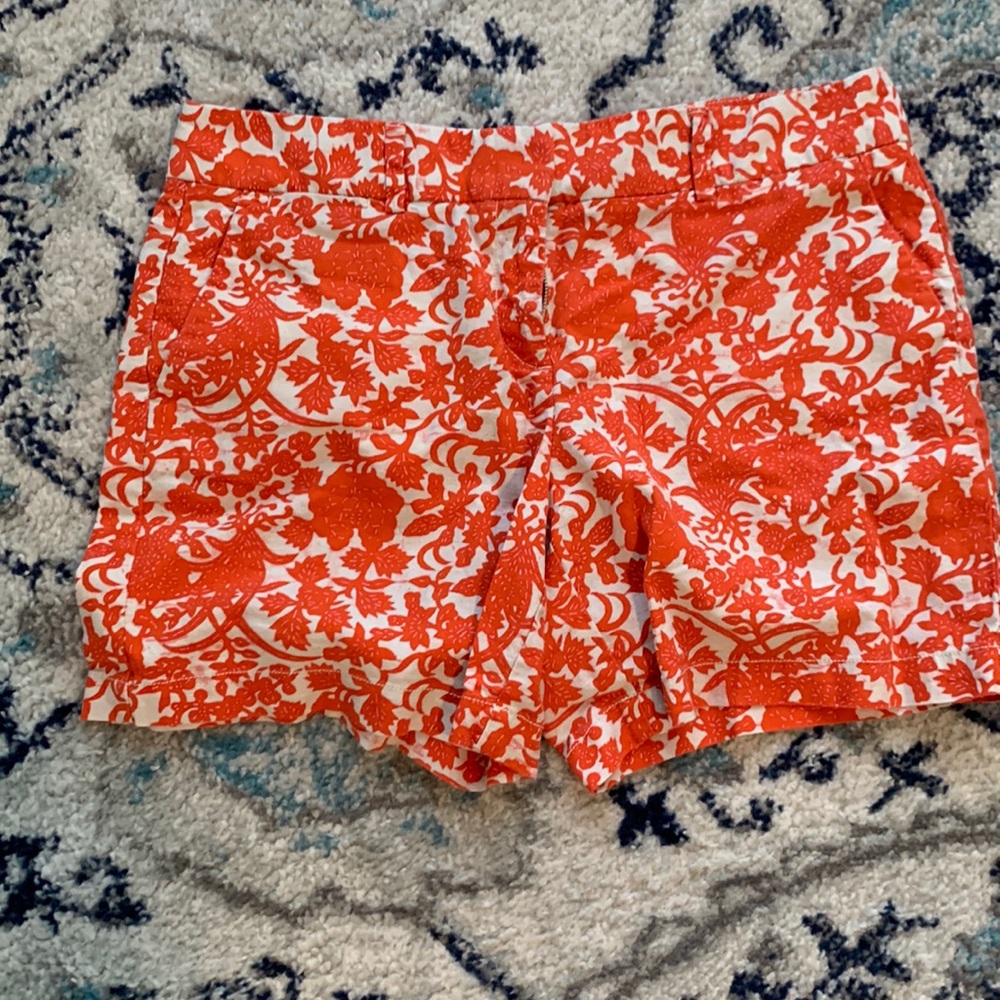 LOFT Orange and White Floral Print Bermuda Shorts